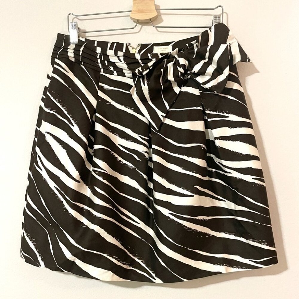 Kate Spade Kolette Bow Safari Semi Pleated Skirt Brown Cream Size 10